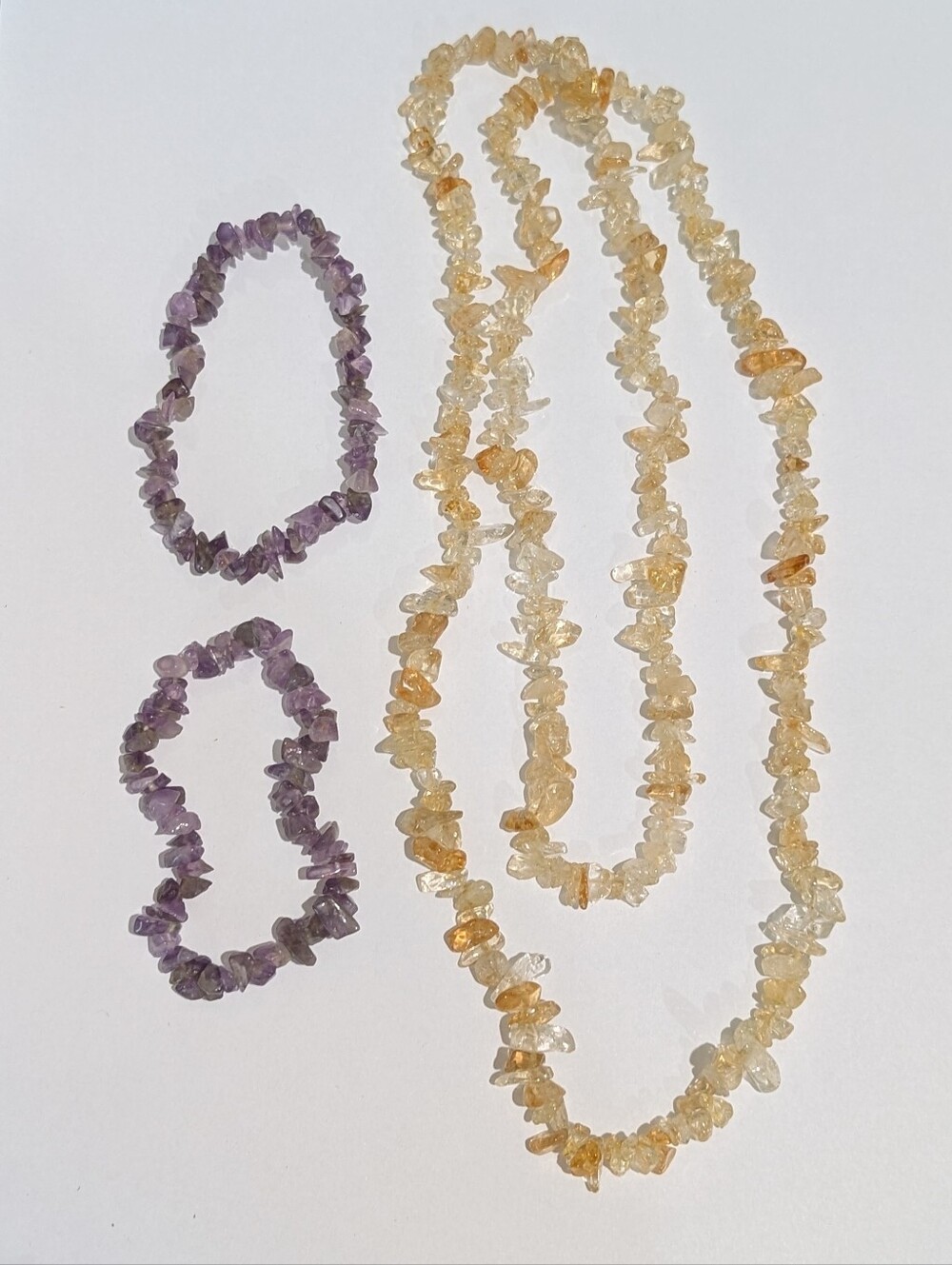 Genuine Natural Amethyst & Golden Citrine Polished Chip Bracelets & Necklace